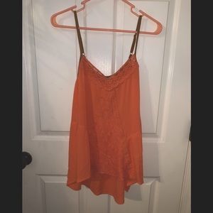 Orange Lace Trim Women's Top